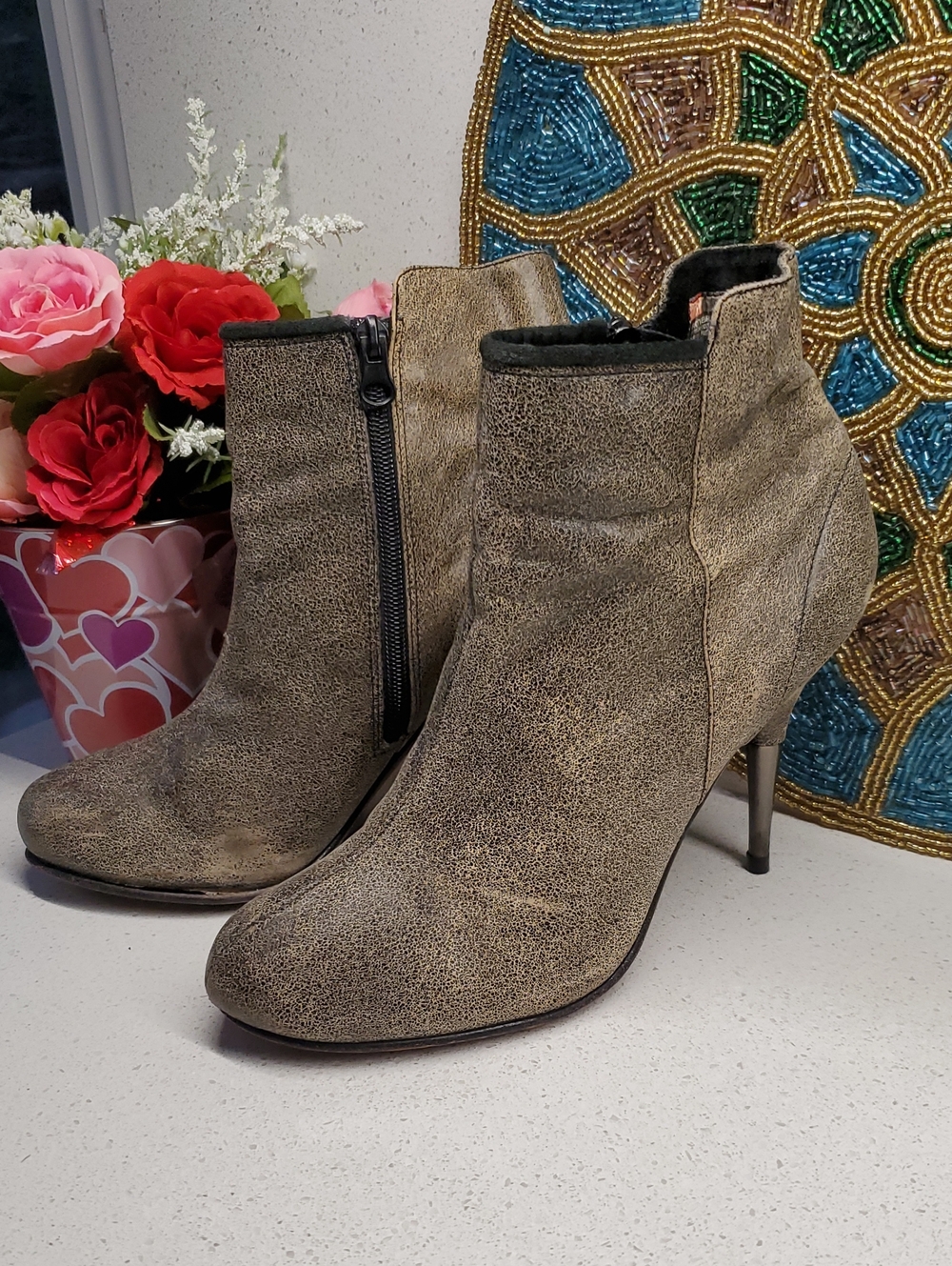 DIESEL Taupe/Sand Textured Ankle Heeled Boots